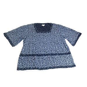 J Jill Shirt‎ Womens Extra Large Navy AOP Flower Square Neck Flowy Blouse Ladies